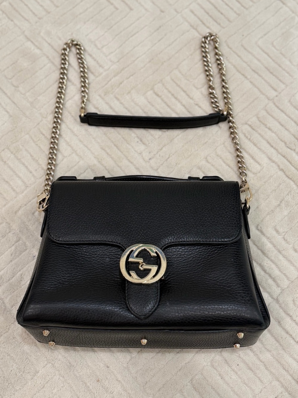 Gucci Black Leather Shoulder Bag with Gold Hardware